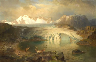 Paysage de fjord avec glacier et rennes
